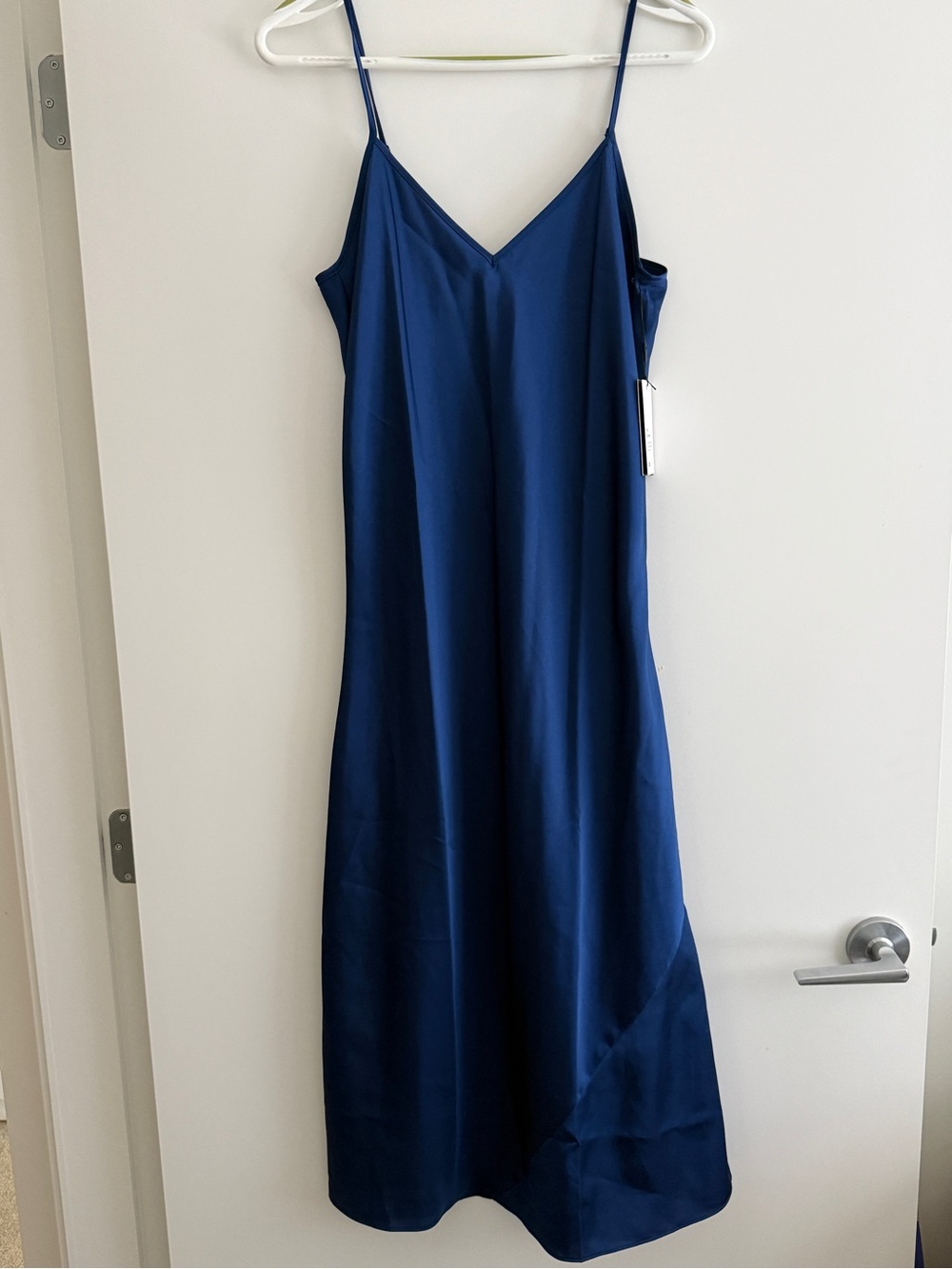 knix Satin Slip Midi Dress in Deep Blue